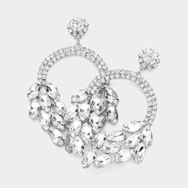 Open Circle Marquise Stone Cluster Evening Earrings