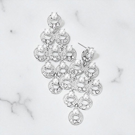 Pearl Embellished Round Cluster Drop Earrings