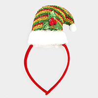 Faux Fur Rib Christmas Santa Hat Pom Pom Headband