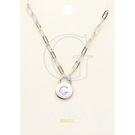 -G- Brass Metal Initial Monogram Lock Pendant Necklace
