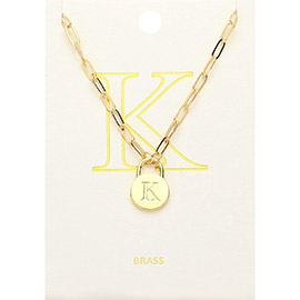 -K- Brass Metal Initial Monogram Lock Pendant Necklace