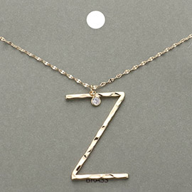 -Z- Initial Monogram Brass Metal Pendant Necklace