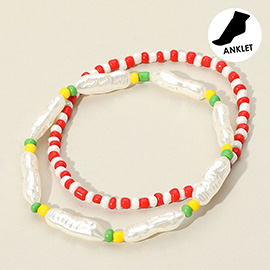 2PCS - Seed Bead Pearl Stretch Anklets