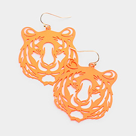 Brass Metal Cut Out Tiger Dangle Earrings