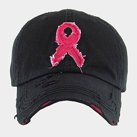 Pink Ribbon Accented Vintage Baseball Cap