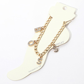 BOSS Rhinestone Embellished Charm Message Anklet