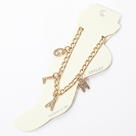 GLAM Rhinestone Embellished Charm Station Message Anklet