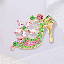 Stiletto Heel Marquise Stone Flower Pin Brooch