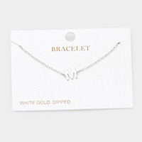 -M- White Gold Dipped Metal Initial Monogram Charm Bracelet