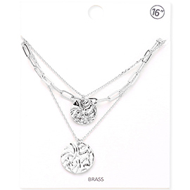 Brass Metal Crushed Metal Disc Pendant Triple Layered Necklace