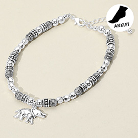 Antique Metal Bead Elephant Charm Anklet