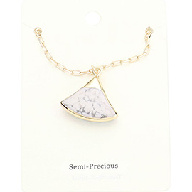 Fan Shaped Semi Precious Pendant Necklace