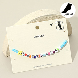 Smile DONT WORRY Message Charm Beaded Anklet