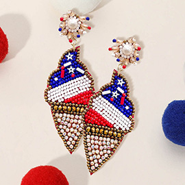 Felt Back Seed Beaded American USA Flag Ice Cream Dangle Earrings