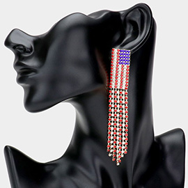 Rhinestone American USA Flag Fringe Dangle Earrings