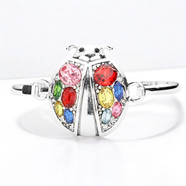 Multi Stone Metal Ladybug Hook Bracelet