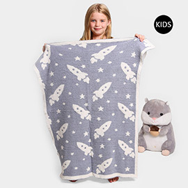 Reversible Rocket Patterned Kids Throw Blanket