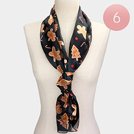 6PCS - Silk Feel Striped Gingerbread Man Cane Candy Tree Scarf
