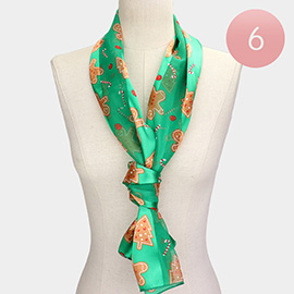 6PCS - Silk Feel Striped Gingerbread Man Cane Candy Tree Scarf