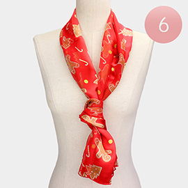6PCS - Silk Feel Striped Gingerbread Man Cane Candy Tree Scarf