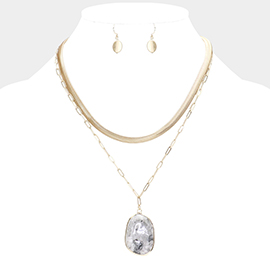 Natural Stone Pendant Double Layered Necklace