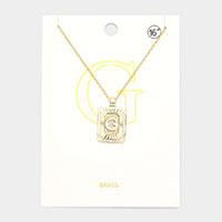 -G- Brass Metal Rectangle Initial Monogram Pendant Necklace