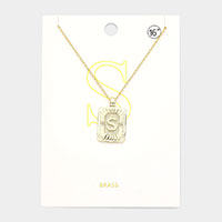 -S- Brass Metal Rectangle Initial Monogram Pendant Necklace
