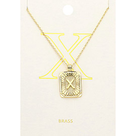 -X- Brass Metal Rectangle Initial Monogram Pendant Necklace