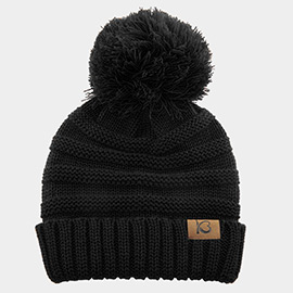 Cable Knit Ribbed Chunk Pom Pom Beanie Hat