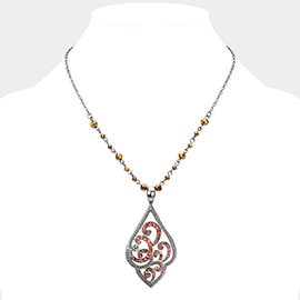 Rhinestone Embellished Metal Petal Pendant Necklace