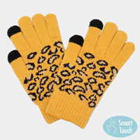 Leopard Patterned Knit Smart Gloves