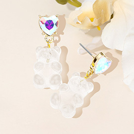 Heart Stone Gummy Bear Dangle Earrings
