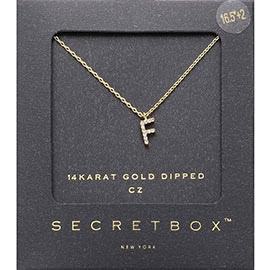 -F- Secret Box _ 14K Gold Dipped CZ Initial Monogram Pendant Necklace