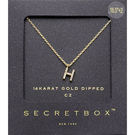 -H- Secret Box _ 14K Gold Dipped CZ Initial Monogram Pendant Necklace