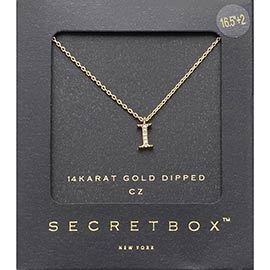 -I- Secret Box _ 14K Gold Dipped CZ Initial Monogram Pendant Necklace