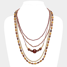 Wood Multi Layered Bib Necklace