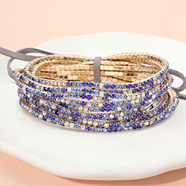 12PCS - Ribbon Colorful Rhinestone Layered Stretch Bracelets