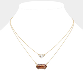 Heart Hexagon Bead Pendant Double Layered Necklace