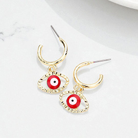 Metal Half Hoop Evil Eye Dangle Earrings