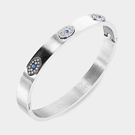 CZ Stone Embellished Triple Evil Eye Stainless Steel Bracelet