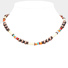 Burnished Metal Ball Beaded Necklace