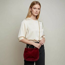 Solid Faux Fur Tote Crossbody Bag