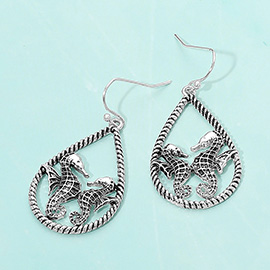 Seahorse Accented Open Teardrop Dangle Earrings