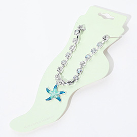 Enamel Starfish Charm Round Stone Anklet