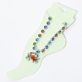 Enamel Crab Charm Round Stone Anklet