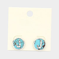 -J- Initial Monogram Turquoise Stud Earrings