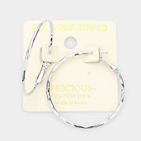14K White Gold Dipped 1.5 Inch Textured Metal Hoop Earrings