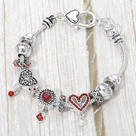 Rhinestone Embellished Heart Multi Bead Bracelet
