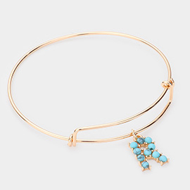 -R- Turquoise Embellished Initial Monogram Charm Bracelet