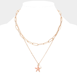 Starfish Freshwater Pearl Pendant Double Layered Necklace